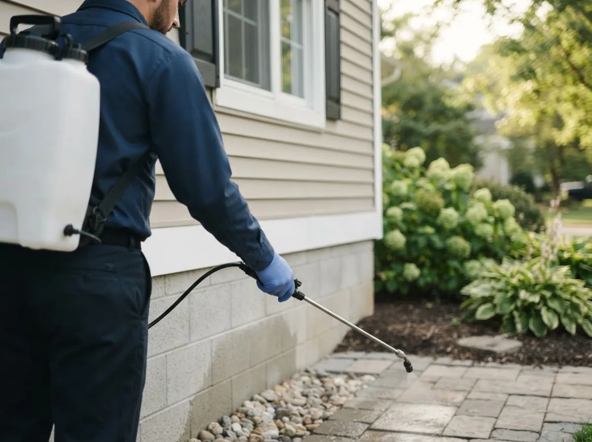 Pest control technician inspecting a home in Hockley, TX